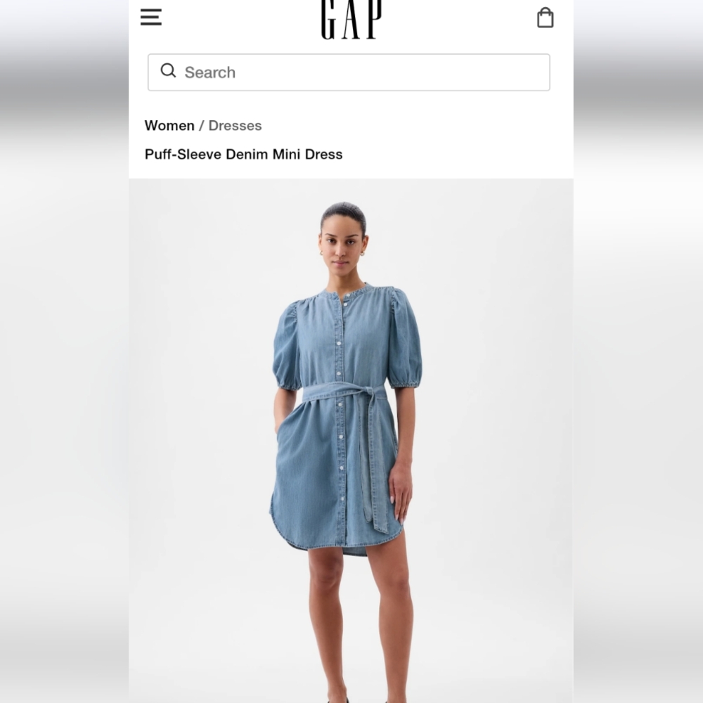 GAP Blue Puff-Sleeve Denim Mini Dress